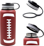 32 oz Football Water Bottle, Wide Mouth Sports Cup Flask Metal Travel Mug with 2 Lids, Stainless Steel Double Wall Vacuum Insulated Leakproof Water Bottles, Football Stuff Gifts for Mom Men Boys Girls
