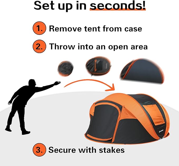 EchoSmile Instant Pop Up Camping Tent, 2/4/6 Person, Easy Setup Tent, Water Resistant Dome, Portable with Carry Bag