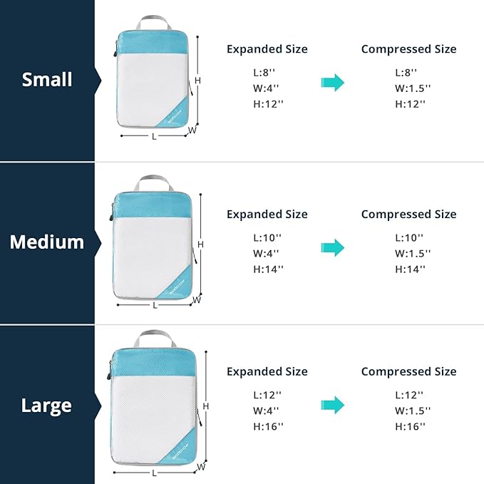 9 Set Compression Packing Cubes for Travel - Compressible, Lightweight, and Space-Saving Packing Cubes, Travel Essentials for Women, Teal