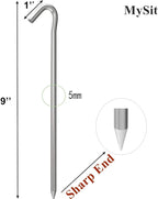 MySit 9" Tent Stakes, Metal Inflatables Stakes 60 Pack, Heavy Duty Galvanized Tent Stakes Metal, Tent Pegs Ground Trap Camping Stakes for Inflatables, Outdoor Decorations
