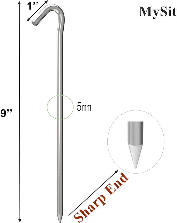 MySit 9" Tent Stakes, Metal Inflatables Stakes 60 Pack, Heavy Duty Galvanized Tent Stakes Metal, Tent Pegs Ground Trap Camping Stakes for Inflatables, Outdoor Decorations
