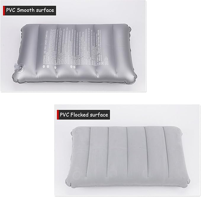 4Pack Ultralight Inflatable Travel Pillow, Small Squared Flocked Fabric Air Pillow for Traveling, Holiday Trip, Hiking, Camping,Napping,Neck Lumbar Support, 16.5 in x 10.5 in (Gray,Blue,Red,Green)