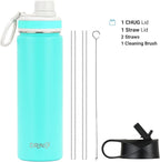 DRINCO Stainless Steel Water Bottle Spout Lid Vacuum Insulated Double Wall Water Bottle Wide Mouth (40oz 32oz 22oz 18oz 14oz) Leak Proof Keep Cold Sport Camping Hiking (22 oz, 22oz Teal)