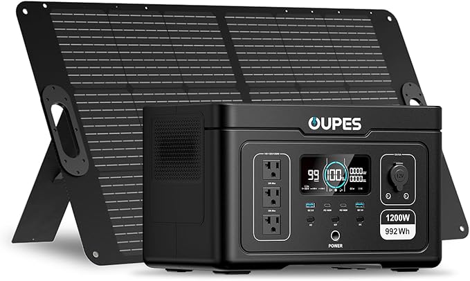 OUPES Exodus 1200 Solar Generator with 100W Panels Included, – 992Wh 1200W LiFePO4 Battery Power Station with Dual PD 140W Type-C, Smart App Control, UPS, Ideal for Camping, RV, Home Emergency