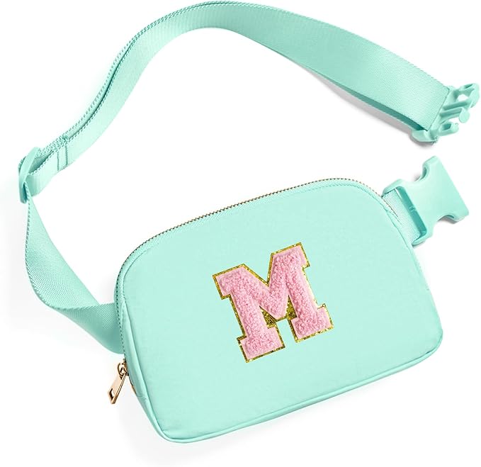 Gitus Belt Bag Fanny Pack Crossbody Bags with Initial Letter Patch Cute Stuff Birthday Gifts for Teenager Girls Trendy Preppy Stuff for Teen Girls Cool Stuff for Teens (Mint Green-M)