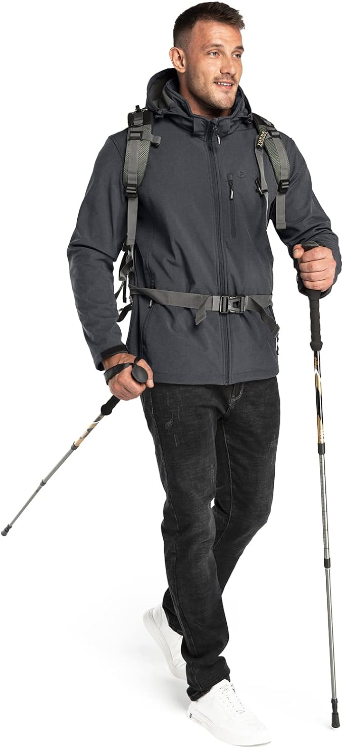 Outdoor Ventures Men's Lightweight Softshell Jacket Fleece Lined Hooded Water Resistant Winter Hiking Windbreaker Jackets