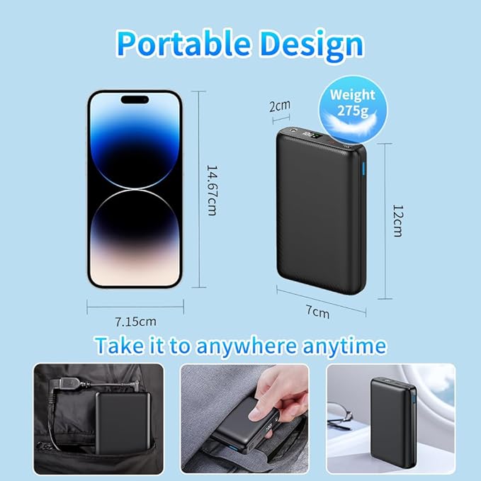 30000mAh Heated Vest Battery Pack 7.4V Heating Vest Battery Bank Power Bank with LED Display DC/USB//Type-C 5V/9V/12V Portable Chargers for Heated Jacket Coat Vest and Warming Clothing for Men