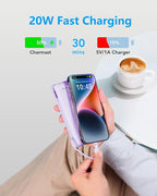 Charmast Portable Charger with Built-in Cables and Wall Plug, 20000mAh 20W USB C Power Bank Fast Charging Battery Pack Travel Essentials Compatible with iPhone 16/15/14/13 Series, Samsung Google iPad