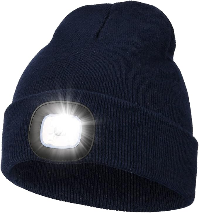 MELASA Unisex Hat with Light, USB Rechargeable Hands Free Headlamp LED Beanie, Winter Gifts for Men Dad Father Husband Him