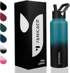 Insulated Water Bottle 40oz,Triple Wall Vacuum Stainless Steel(Dishwasher Safe),Leak Proof & Non-BPA,Flask Jug with Paracord Handle & Straw Spout Lids Sports Gradient indigo blue/black