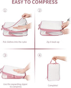 ECOHUB 6 Set Compression Packing Cubes, Gifts for Women Mom, Lightweight Vacation Travel Essentials Accessories for Suitcase Luggage Organizer Bags Set with YKK Zippers Shoe Bag, Pink