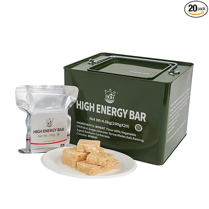 Emergency Food Rations Meal Ready To Eat, Long Self Life 18400 Calorie Survival Tabs Perfect for Camping, Hiking, Army Outdoor Disaster, 20 Pack with Tin Box
