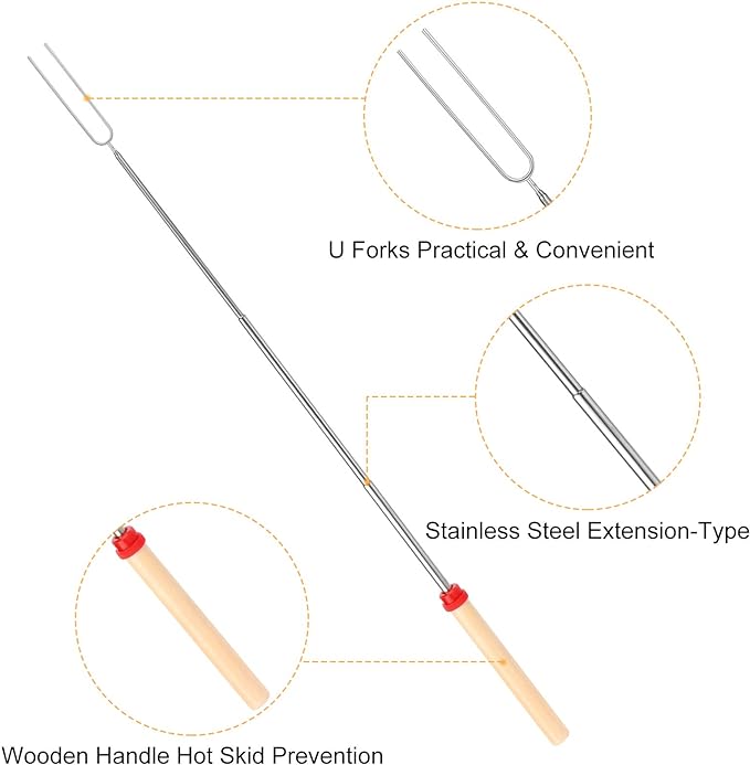 Marshmallow Roasting Sticks, Telescoping Smores Sticks for Open Fire Pit, 32 Inch Long Marshmallow Toasting Barbecue Forks S’mores Skewers for Campfire Camping Hotdog Hot Dog Bonfire Grill, 5 Pack
