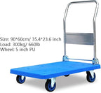 Heavy Duty Flatbed Hand Cart with Mute Wheels Foldable Metal Handle - Ideal for Transporting Baggage Books & More High Load Capacity Platform Truck (300-lb)