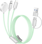 Temdan for Travel Vacation Essentials,3 in 2 USB C Cable for Apple Watch Charger/iPhone 17 Charger/Lightning,Multi Charging Cable Cord,Camping Essentials,Designed for iWatch &iPhone 16-12-4FT Green