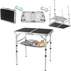 Small Folding Table 2 Foot, Portable Camping Table with Mesh Holders,Lightweight Aluminum Adjustable Height, with Carry Handle for Camping Picnic Indoor Outdoor, White 24 x 16 inch (Black