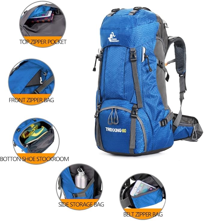 Bseash 60L Waterproof Hiking Camping Backpack with Rain Cover, Large Outdoor Sport Travel Daypack Rucksack for Climbing