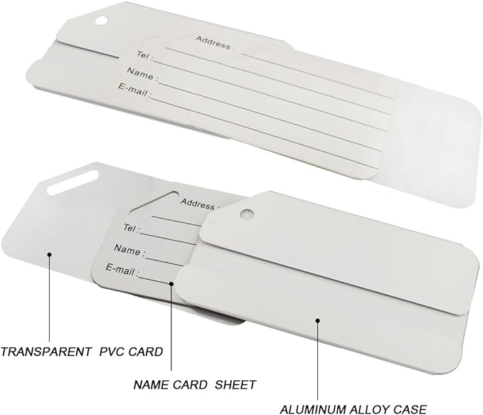 Aluminum Luggage Tags, Luggage Tag Holders for Travel Luggage Baggage Identifier by Ovener (2Pack Silver)
