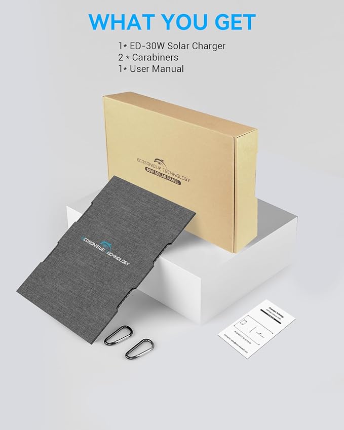 Ecosonique 30W Portable Solar Charger Foldable Solar Panels with USB C USB A Fast Charging Waterproof for Camping Backpacking Compatible with Cell Phone, iPhone, iPad, Samsung Galaxy, LG, Power Banks