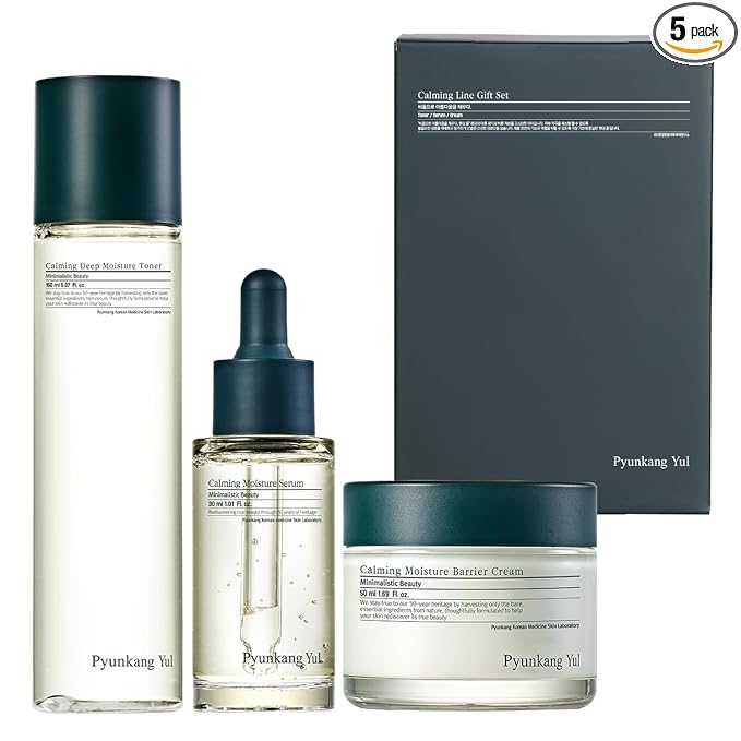 Pyunkang Yul PKY Calming Line Gift Box Set-Korean Facial Skin Care Essential for Daily Moisturizing with Toner, Serum, Cream, Vegan & Cruelty Free
