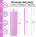 Volhoply 20oz Plastic Skinny Tumblers Bulk 10 Pack,Double Wall Tumbler with Lid and Straw,BPA Free Matte Acrylic Ice Coffee Cups With Straw,Reusable Travel Cute Mug for Party,DIY Gift(Purple,10 Set)