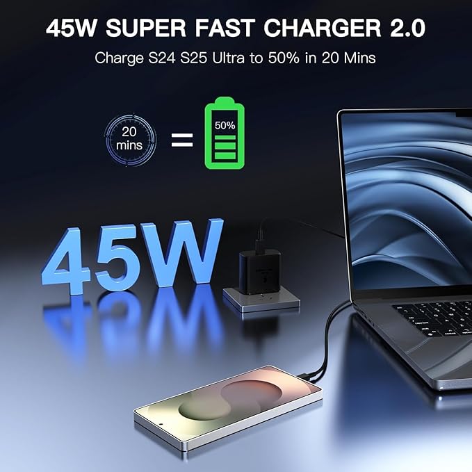 45W Samsung Super Fast Charger Block, 2Pack Type C Fast Charging Block with 3FT USB C Charger Cable(TPE Cable Not Nylon Braided) Compatible with Galaxy S24 S23 S22 S21 Ultra/S20 Ultra/Note 20 Ultra