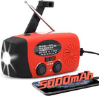 18500mWh/5000mAh Emergency Crank Weather Radio, iRonsnow NOAA/FM/AM Solar Radios, Portable Survival Radio with SOS, Earphone Jack, 1W 4 Modes LED Flashlight, Cell Phone Charger for Camping Hiking