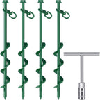 Zhengmy 4 Pcs Ground Anchors Screw in, 12 Inch Heavy Duty Tent Stakes with Trampoline Anchor Hook Ground Stakes for Camping Tent Canopies Ports Sheds Swing Sets Securing Animals (Green)
