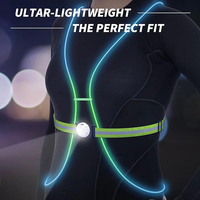 LED Reflective Running Vest with Front Light,Running Lights for Runners,Reflective Running Gear for Men/Women Running,Cycling or Walking, High Visibility Warning LED Lights