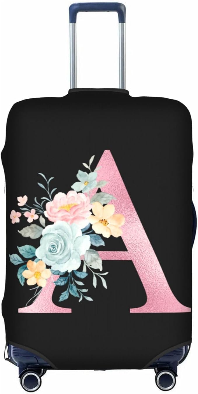 A Alphabet Design Custom Travel Luggage Cover Tag Set TSA Approved Vintage Letter Print Suitcase Protector Men Women (L 26-28 Inch Luggage)