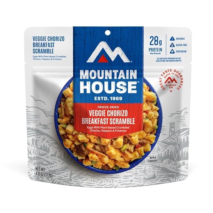 Mountain House Veggie Chorizo Breakfast Scramble | Freeze-Dried Backpacking & Camping Food | 6-Pack | Gluten-Free & Vegetarian