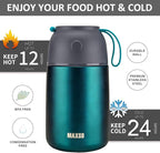 Insulated Thermo Food Jar for Hot & Cold Food for Kids Adult, 17&24 oz Soup Thermal Hot Food Containers for Lunch, Triple Layer Insulation Stainless Steel Food Jar with Spoon(2 Pack Green)
