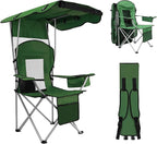 BDL Camping Chair with Canopy Shade Portable Folding Beach Chairs with Cooler, Mesh Backrest, Cup Holder, and Pocket for Camping, Fishing, Beach, and Sports,Green