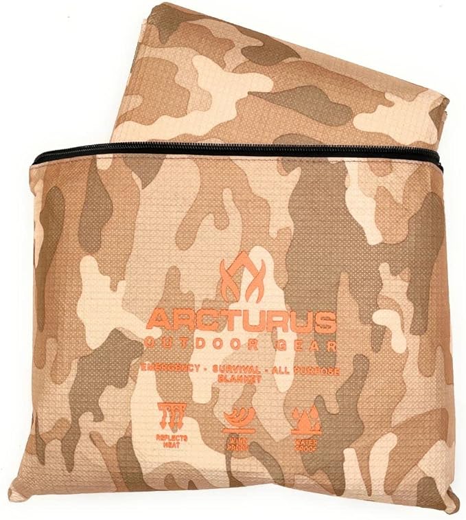 Arcturus Insulated Tarp, Reusable Heavy Duty Thermal Survival Blanket – 60x82in, Reflects 90% Body Heat, Waterproof, Windproof, 3-Layer Design, Reinforced Grommets, Desert Camo
