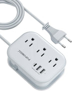 European Travel Plug Adapter USB C, Popowell International European Plug Adapter, 4 FT Travel Power Strip with 3 Outlets & 3 USB, Type C Power Adapter Travel Essential for Italy Spain France Germany.