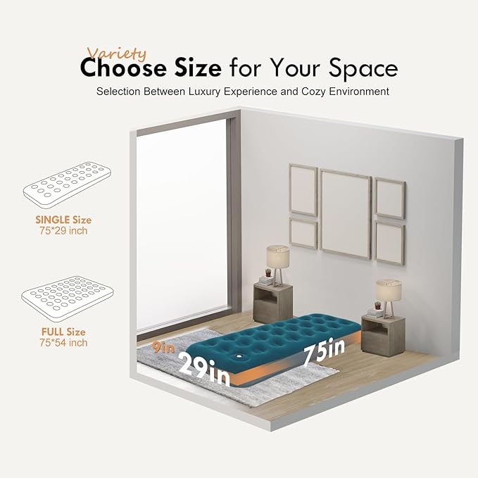 Single Size Camping Air Mattress with Built in Foot Pump, Inflatable Bed Blow Up Mattress Sleeping Pad