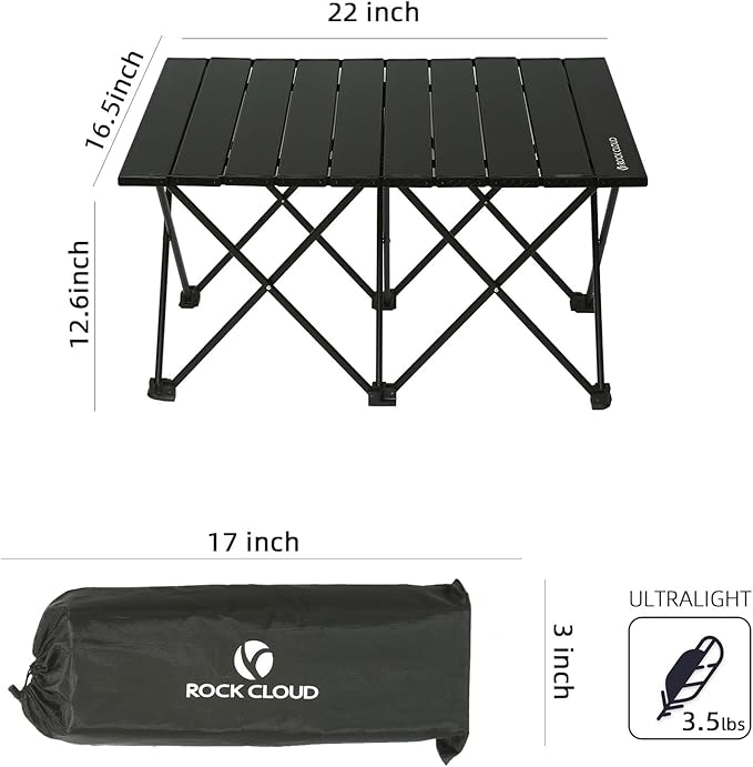ROCK CLOUD Portable Camping Table Ultralight Aluminum Camp Table Folding Beach Table for Camping Hiking Backpacking Outdoor Picnic, Double Frame