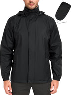 MANSDOUR Men's Packable Rain Jacket Waterproof Lightweight Windbreaker Cycling Golf Hiking Reflective Raincoat with Hood