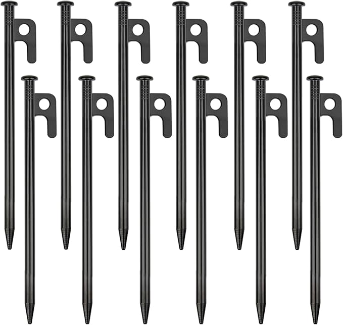 12 Pack Tent Stakes Heavy Duty Metal Tent Pegs for Camping Steel Tent Stakes 8 inch Unbreakable and Inflexible