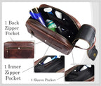 Leather Toiletry Bag for Men | Grooming Travel Kit | With Waterproof Lining | By Aaron Leather (Dark Brown)