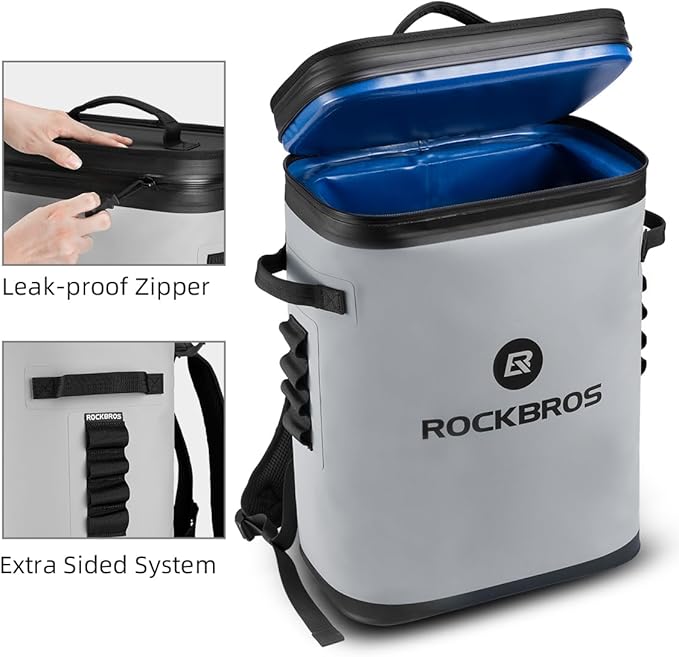 ROCKBROS Backpack Cooler Leak-Proof Soft Sided Cooler Waterproof Insulated Backpack Cooler Bag 36 Can Soft Cooler for Camping Fishing Party Outdoor Adventure Picnic