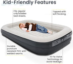 King Koil Luxury Inflatable Toddler Travel Bed with Built-in Safety Bumper, Portable Air Mattress Airbed for Kids Travel, Includes High-Speed Pump - Black