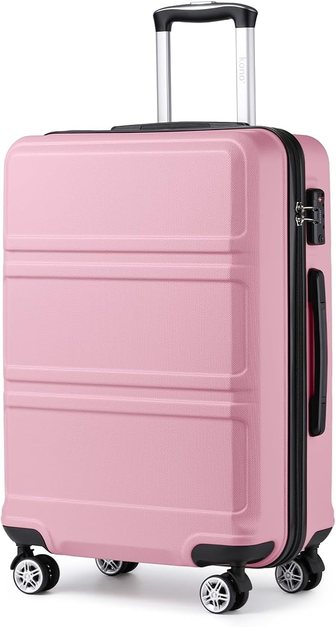 Kono 24 Inch Luggage Suitcase Lightweight with Spinner Wheels TSA Lock Hardside Medium Checked Luggage Durable Rolling Suitcase Pink