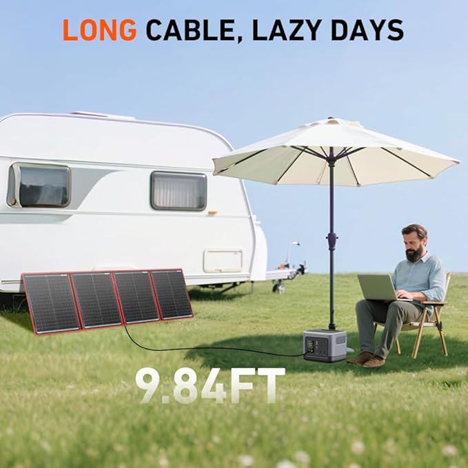 DOKIO 200W Portable Foldable Solar Panel Kit (20x27in, 9.7lb), with Separate Controller and Dual USB, Monocrystalline Charger for 12V Batteries & Power Stations, RV Camping Trailer Emergency Backup