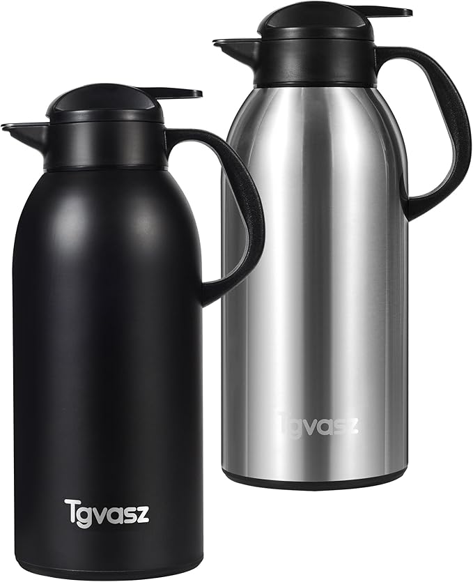 2 PCS Thermal Coffee Carafe 102 oz / 3L - Up to 36 Hours Hot, Insulated Stainless Steel Airpot for Hot Liquids, Coffee Carafes For Keeping Hot Coffee for Parties -Large Carafe Flask(Black/Silver)