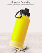 koodee Insulated Water Bottle, 32 oz Stainless Steel Double Wall Vacuum Wide Mouth Sport Bottle with Leakproof Spout Lid (Yellow)