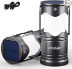 Lichamp 2-Pack Solar Camping Lantern, USB Rechargeable LED Lanterns Battery Powered Pop Up Flashlight Lamps with Three Modes Power for Power Outages Hurricane Supplies Emergency Indoor & Outdoor