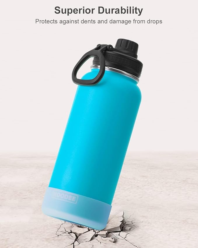 koodee Insulated Water Bottle, 32 oz Stainless Steel Double Wall Vacuum Wide Mouth Sport Bottle with Leakproof Spout Lid (Sky Blue)