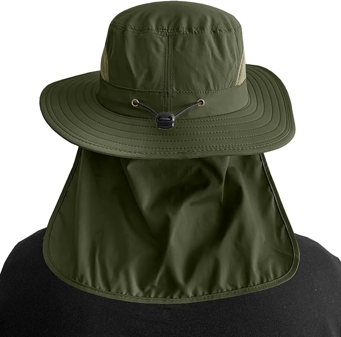 3 Pack Mens UPF 50+ Wide Brim Sun Hat with Neck Flap for Fishing Hiking Garden