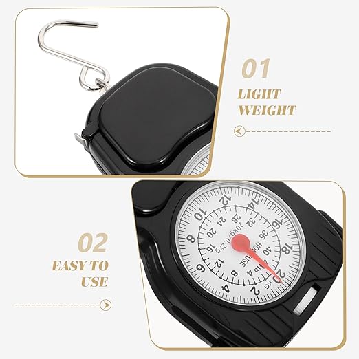 Baluue Portable Mechanical Hanging Luggage Scale 20kg Spring Handheld Weight Scale with Tape for Travel Suitcases and Parcel Weighing